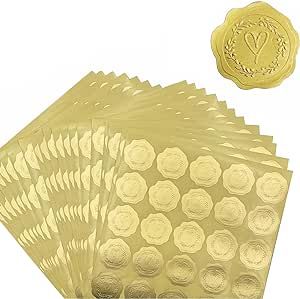 350PCS Gold Embossed Wax Seal-Style Self-Adhesive Heart Stickers for Wedding Invitations, Valentine's Greetings, and Party Favors