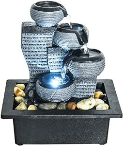 Desktop Waterfall Fountain Decor LED Illuminated Indoor Portable Waterfall Tabletop Fountains 10 1/5" High Gray