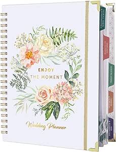 Wedding Planner - Wedding Planner Book and Organizer for the Bride with 5 Tabbed Sections, 9" x 11.9", Hardcover with Metal Corner + 5 Inner Pockets + Sticker + Elastic Closure Band - Floral