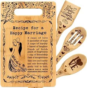 Wedding Gifts for Couples Marriage Cutting Boards Anniversary Newlywed Gift for Friend Inspiring Marriage Gifts Bridal Shower Gifts for Bride Kitchen Cutting Boards Gift with Utensil Set C008