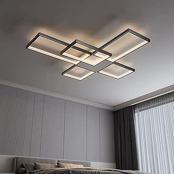 LED Ceiling Light Fixture,92W Modern Flush Mount Ceiling Light,Black Square Acrylic Ceiling Lamp for Kitchen Bedroom Study Living Room Office Dining Room,Dimmable/Memory Function/3000-6000K…
