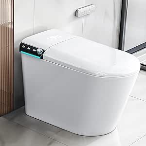 Smart Toilet with Auto Open/Close Lid, Bidet Built In, Blackout Flush, Heated Seat, Dual Auto Flush, Warm Water, Foot Sensor Operation, Tankless Elongated Toilets with LED Display and Remote control
