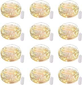Brightown 12 Pack Led Fairy Lights Battery Operated String Lights Waterproof Silver Wire 7 Feet 20 Led Firefly Starry Moon Lights for DIY Wedding Party Bedroom Patio Christmas