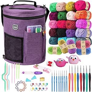 MIAOKE 79pc Crochet Kit, Large Knitting Bag Yarn Storage Organizer, Knitting & Crochet Supplies, Waterproof Crochet Bag, Crochet Accessories, Crochet Hooks, Crochet Hook Kits, Knitting Bag