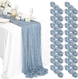 20 Packs Cheesecloth Table Runner Dusty Blue, 10Ft x 35" Grey Blue Rustic Gauze Boho Wedding Table Runner Decoration, Wedding Table Decor Table Cloth for Wedding Party Bridal Shower Table