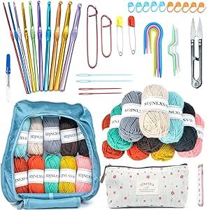 78Piece Crochet Kit for Beginners Crochet Kit with Yarn Set,10 Colors Crochet Yarn,Crochet Hooks,Stitch Markers,Crochet Bag etc,Used to Relieve Stres Crochet Starter Kit