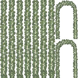 CQURE 24 Pack Eucalyptus Garland, Artificial Greenery Garland Faux Eucalyptus Leaves Table Garland Vines for Wedding Backdrop Fireplace Arch Door Wall Room Decor(168FT)