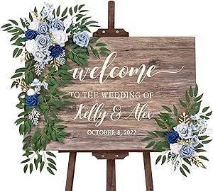 DORIS HOME Artificial Wedding Flowers Swag for Wedding Ceremony Sign Floral Decoration Blue 1 Set