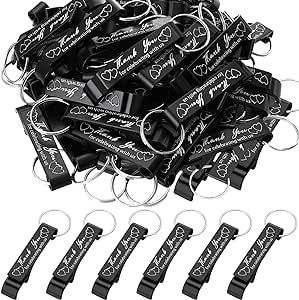 100 Pcs Bottle Opener Keychain Bulk Thank You Wedding Favors for Guests Aluminum Wine Beer Opener Engraved Wedding Guest Gifts for Birthday Party Baby Shower Graduation Souvenirs (Black)