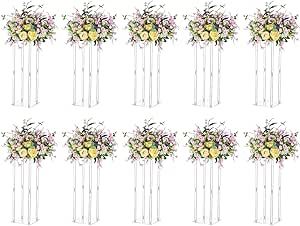 Nuptio Wedding Centerpieces Acrylic Vases - 10 Pcs 23.6 inch Tall Flower Vase Flowers Stand for Party Tables Decorations - Elegant Bulk Weddings Decoration Table Geometric Centerpiece Stands