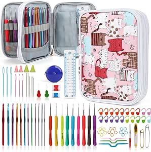 Katech 85 Piece Crochet Hook Set with Case - Ergonomic Soft Grip Crochet Hooks for Beginners - Extra Long Crochet Needles Set - Complete Crochet Hook Accessories (Travel-friendly)