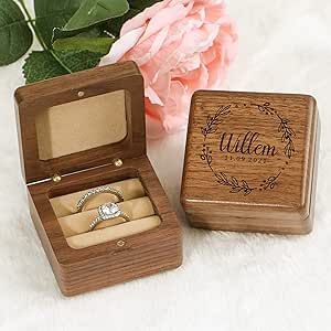 KWOOD Custom Wedding Ring Box, Wooden Ring Box, Square Double Ring Box, Engagement Ring Box, Ring Box Holder, Proposal Ring Box, Wedding Ring Box