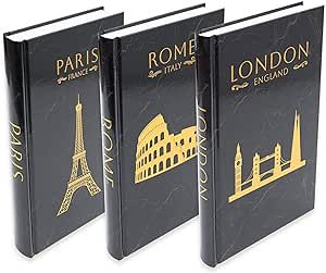 Decorative Books - Home Decor Faux Book Stack with Gold Foil Stamping - Minimalist Decorative Books for Coffee Table, Bookshelf, Living Room, Entryway - Set of 3
