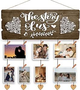 Bridal Shower Gift for Bride - Wedding Engagement Gifts for Women Bride to Be - New Couples Picture Hanging Board with Clips and Twine