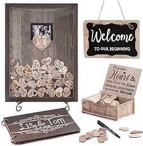 Y&K Homish Wedding Guest Book Set Alternative Rustic Wedding Decorations for Reception Wedding Signs Rustic Brown Set