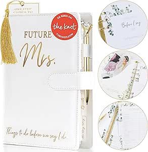 Wedding Planner Book and Organizer for The Bride -Faux Leather, Gold Foil 'Future Mrs' Wedding Binder I Includes Pen, Bookmark & Stickers I Engagement Gifts for Women I Wedding Planning Book Checklist