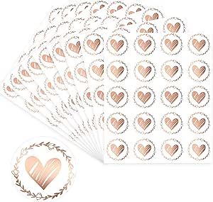 500 Pieces Clear Heart Envelope Seals, Heart Stickers, Love Stickers 1.26 Inch Round Sealing Sticker for Wedding Invitation Card Valentine's Day Bridal Shower Favor(Rose Gold)
