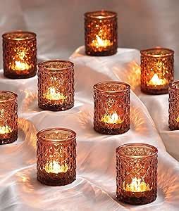 Amber Votive Candle Holders Set of 36, Glass Tea Lights Candle Holders for Valentines Day Decor/Boho Wedding Table Fall Decor& Party/Thanksgiving/Christmas