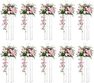 Nuptio Wedding Centerpieces Acrylic Vases - 10 Pcs 31.5 inch Tall Flower Vase Flowers Stand for Party Tables Decorations - Elegant Bulk Weddings Decoration Table Geometric Centerpiece Stands