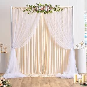 Wrinkle Free Champagne Tulle Backdrop Curtains for Baby Shower Party Wedding Photo Drape Backdrop for Photography Props Engagement Bridal Shower 5 ft X 10 ft
