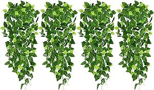 CEWOR 4pcs Artificial Hanging Plants 2.9ft Fake Ivy Vine Fake Ivy Leaves for Wedding Wall House Room Patio Indoor Outdoor Home Shelf Office Decor