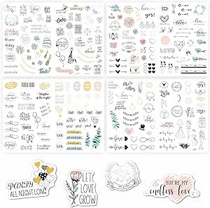 Wedding Stickers for Scrapbooking, 4 Sheets 230 PCS Pastel Colors Translucent Waterproof, Wedding Stickers for Envelope and Wedding Invitation, Self-Adhesive Romantic Stickers for Scrapbooking Journal