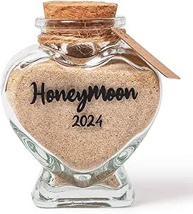 Honeymoon Sand Keepsake Jar 2024,Bridal Shower Gift, Wedding Gift, Engagement Gift, Honeymoon Gift, Travel Gift for Couples, Newlywed, Fiance(Gift Box Includes) - 40ml Glass