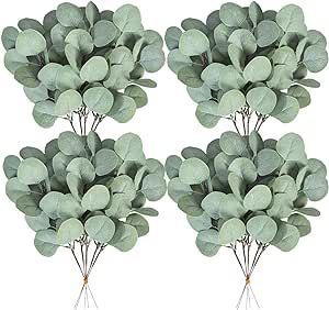 20 Pcs Fake Eucalyptus Leaves Stems 14.2" Tall Silver Dollar Artificial Greenery Stems for Home Wedding Decor Faux Eucalyptus Plant Bride Bouquet Vase Floral Arrangement (Grey Green)