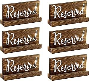 Darware Wooden Reserved Signs for Tables (6-Pack, Brown); Rustic Real Table Signs with Sign Holders for Weddings, Special Events, and Restaurant Use