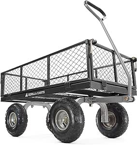 Gorilla Carts 800 Pound Capacity Heavy Duty Durable Steel Mesh Convertible Flatbed Garden Outdoor Hauling Utility Wagon Cart, Black