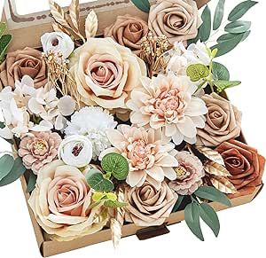 MISSPIN Artificial Flowers Combo Box Set Fake Flowers Bulk for DIY Wedding Bridal Bouquets Faux Roses Floral Arrangements with Stems for Party Table Centerpieces Spring Home Indoor Outdoor Decoration