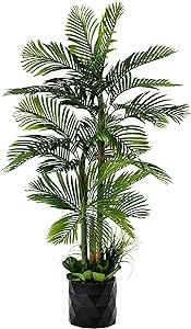 Deluxe 78" Golden Cane Palm Artificial Tree + Premium Fiddle Leaf Foliage in 8" Base + 12" Plant Pot Skirt