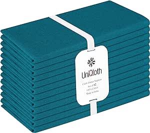 Set of 12 Cloth Dinner Napkins 100% Cotton - Soft Durable Washable Reusable - Ideal for Farmhouse Parties Weddings Holidays Hotel Restaurant Daily Use Table Dinner Napkins 17x17 Teal