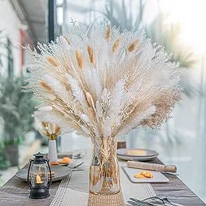 95 PCS Natural Pampas Grass Decor Bouquet | Boho Dried Floral Arrangement Centerpiece Table Decor Wedding Decor Rustic Decor (95PCS)