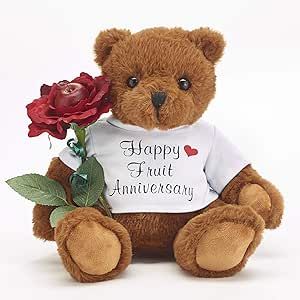 4th Wedding Anniversary 10 inchTeddy Bear with Artificial Fruit Rose Flower